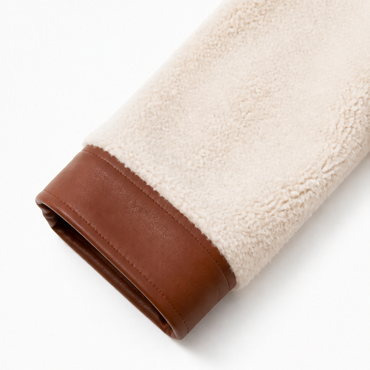 Plushlynn | Plush Teddy Coat with Faux Leather Trim