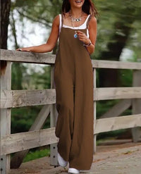 Ophelia | Linen-Blend Adjustable-Strap Pocket Wide-Leg Jumpsuit