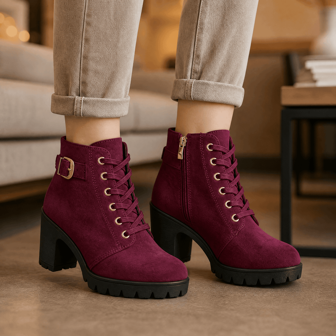 Strovia | Chunky Heel Ankle Boots with Fur Lining
