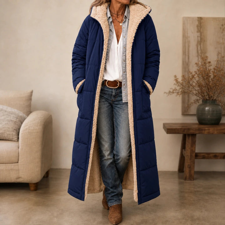 Revera | Reversible Hooded Longline Puffer Coat – Elegant Style for Women