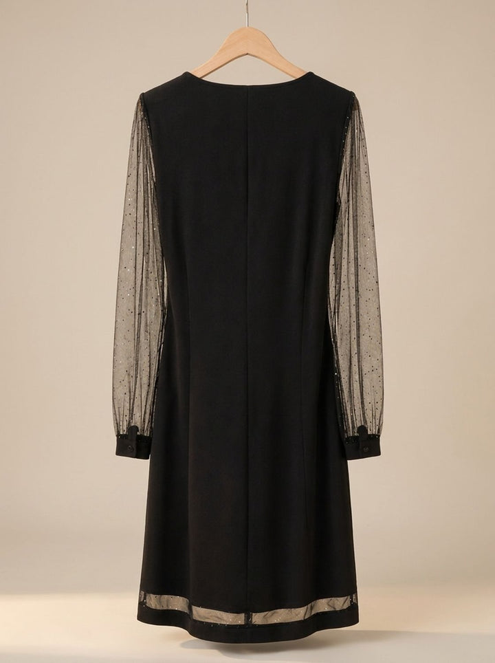 Sapphire | V-Neck Mini Dress – Glitter Mesh Sleeves for Women