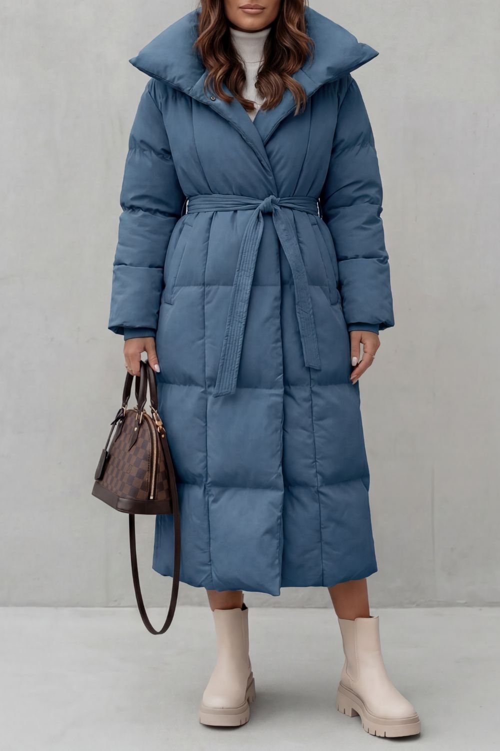 Frescetta | Long Puffer Coat with Belted Silhouette