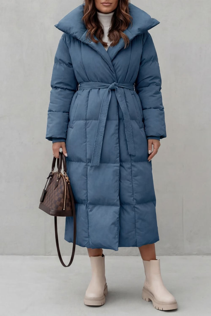 Frescetta | Long Puffer Coat with Belted Silhouette