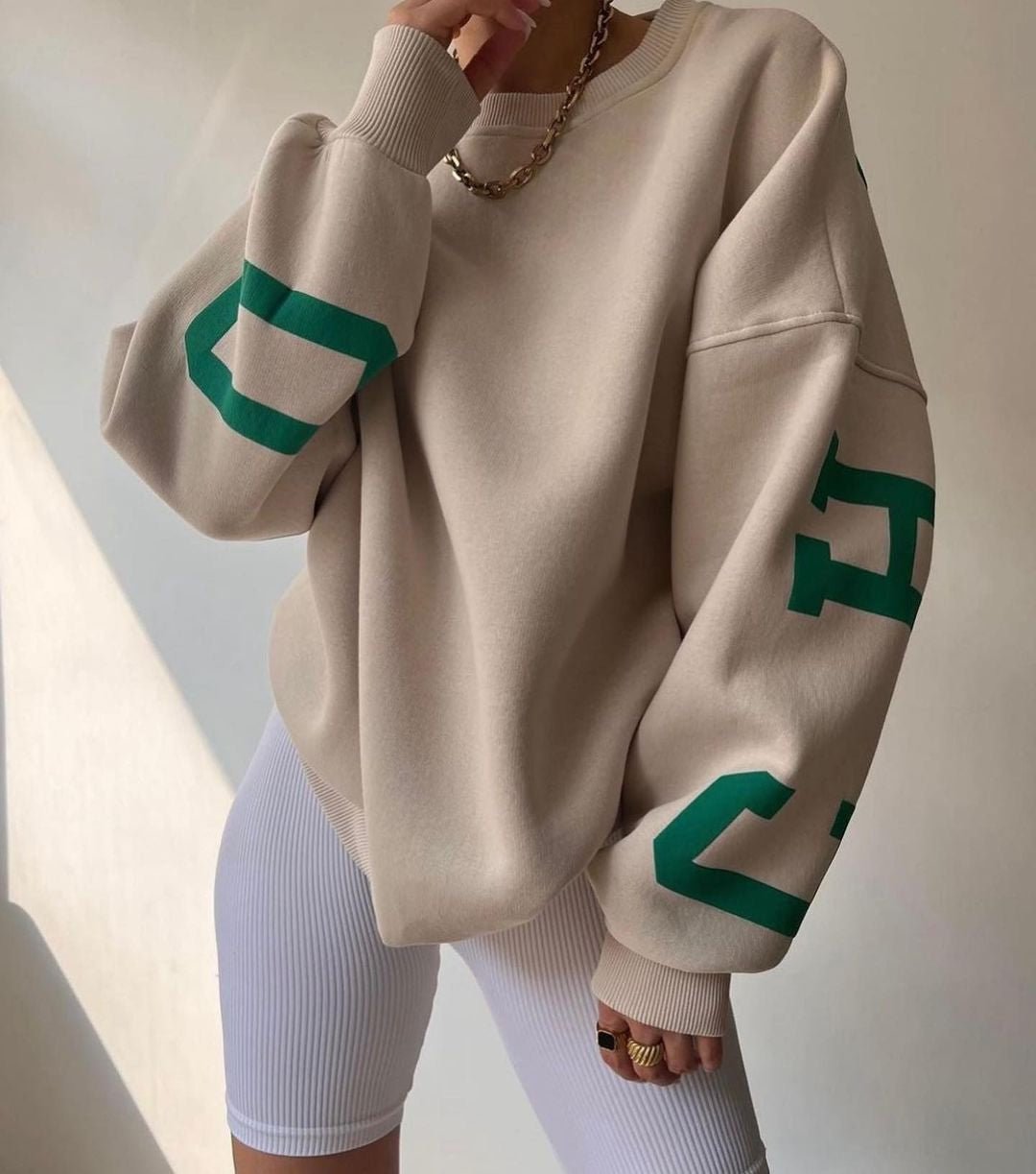 Isalyn | Felpa girocollo casual oversize con interno felpato