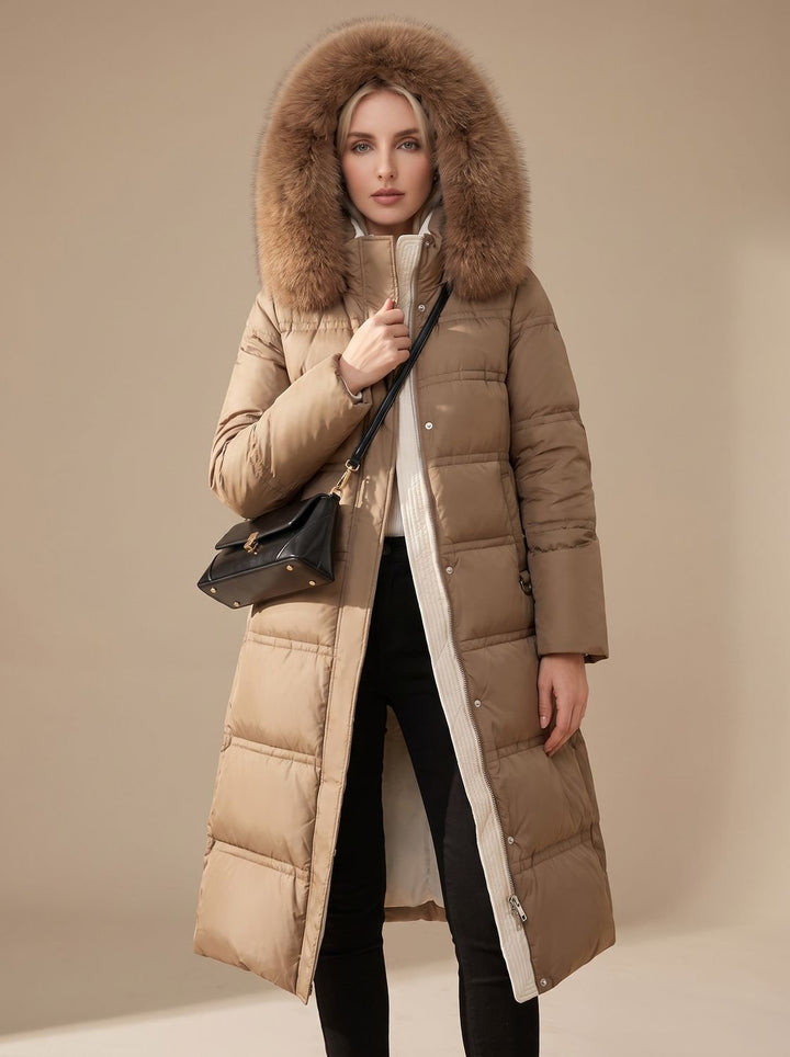 Evelyn | Long Puffer Parka – Luxury Winter Coat with Fur-Hood