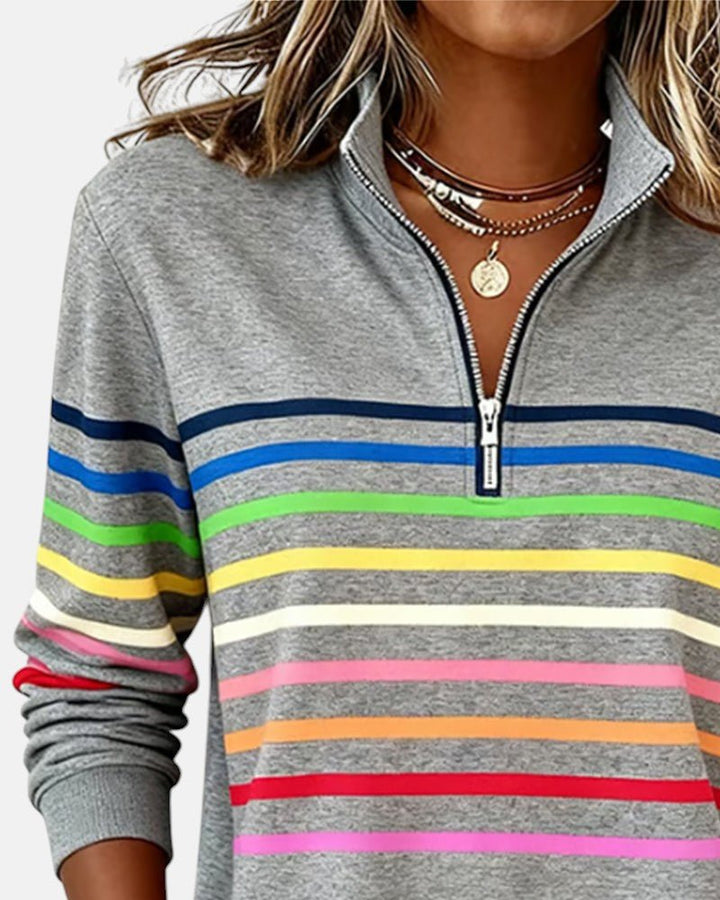Delphine | Striped Quarter Zip Sweatshirt
