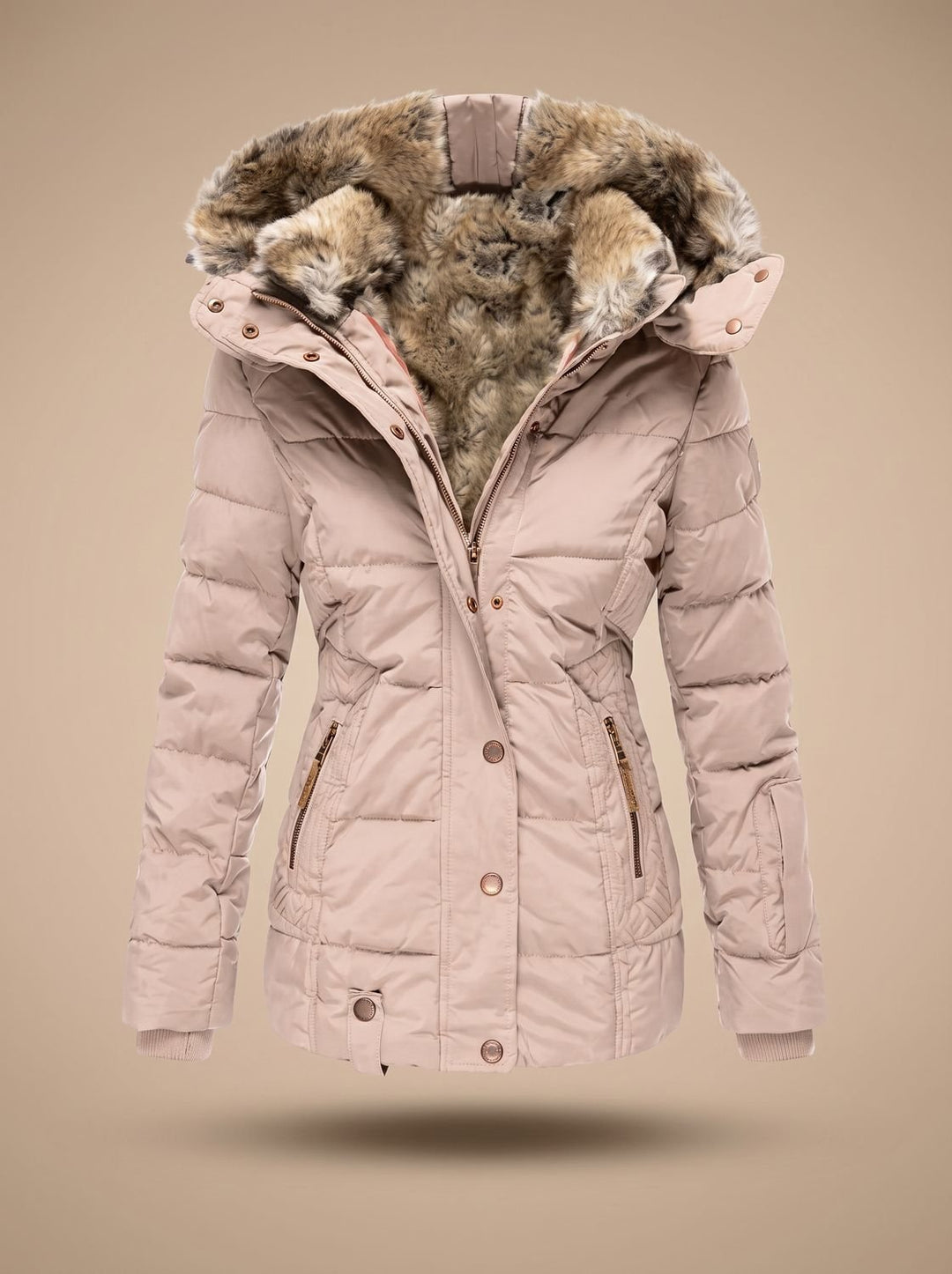 Calia | Longline Quilted Puffer Coat with Faux Fur Hood