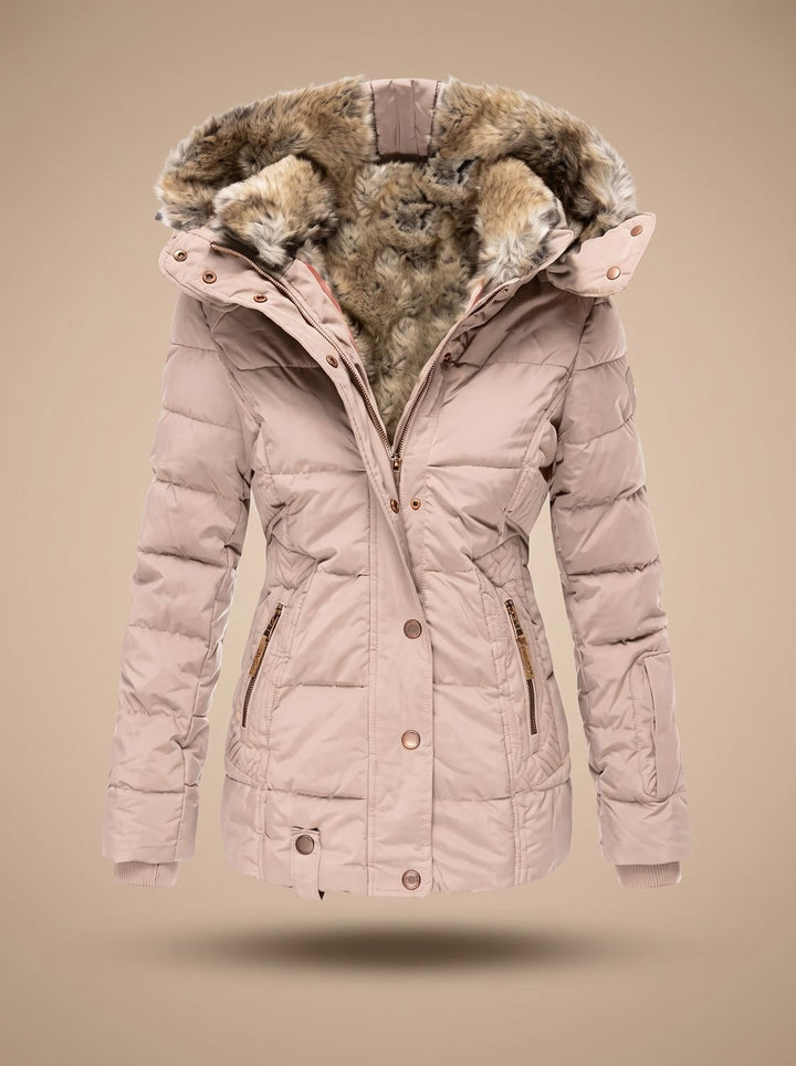 Calia | Longline Quilted Puffer Coat with Faux Fur Hood