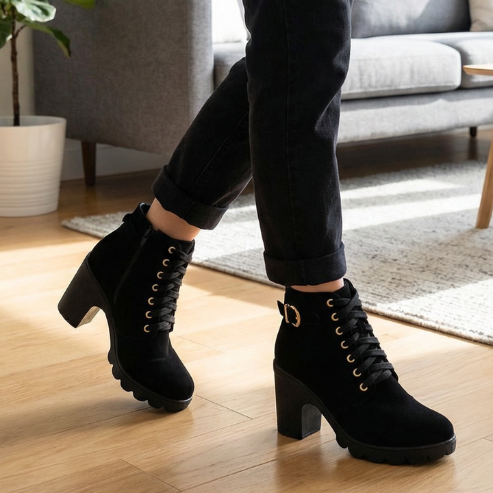 Strovia | Chunky Heel Ankle Boots with Fur Lining