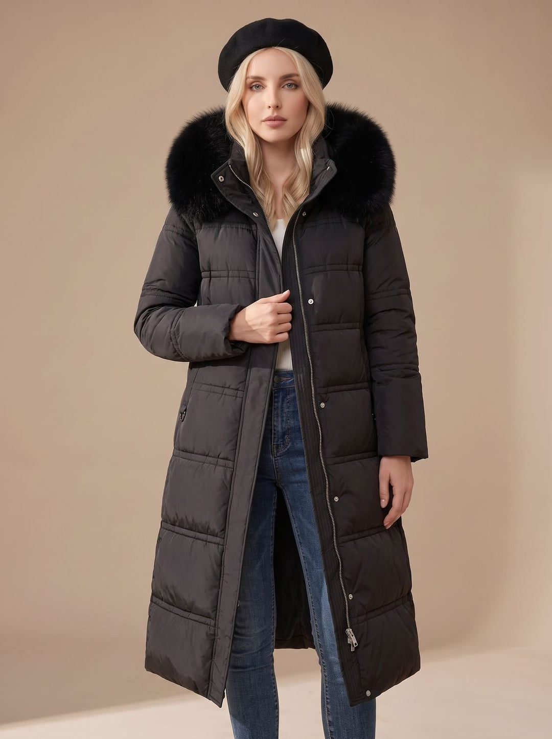 Evelyn | Long Puffer Parka – Luxury Winter Coat with Fur-Hood