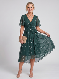 Lucienne | Midikleid mit Flatterärmeln und V-Ausschnitt