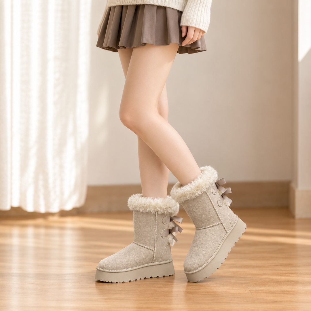 Bowelle | Plush-Lined Platform Bow Winter Boots for Women