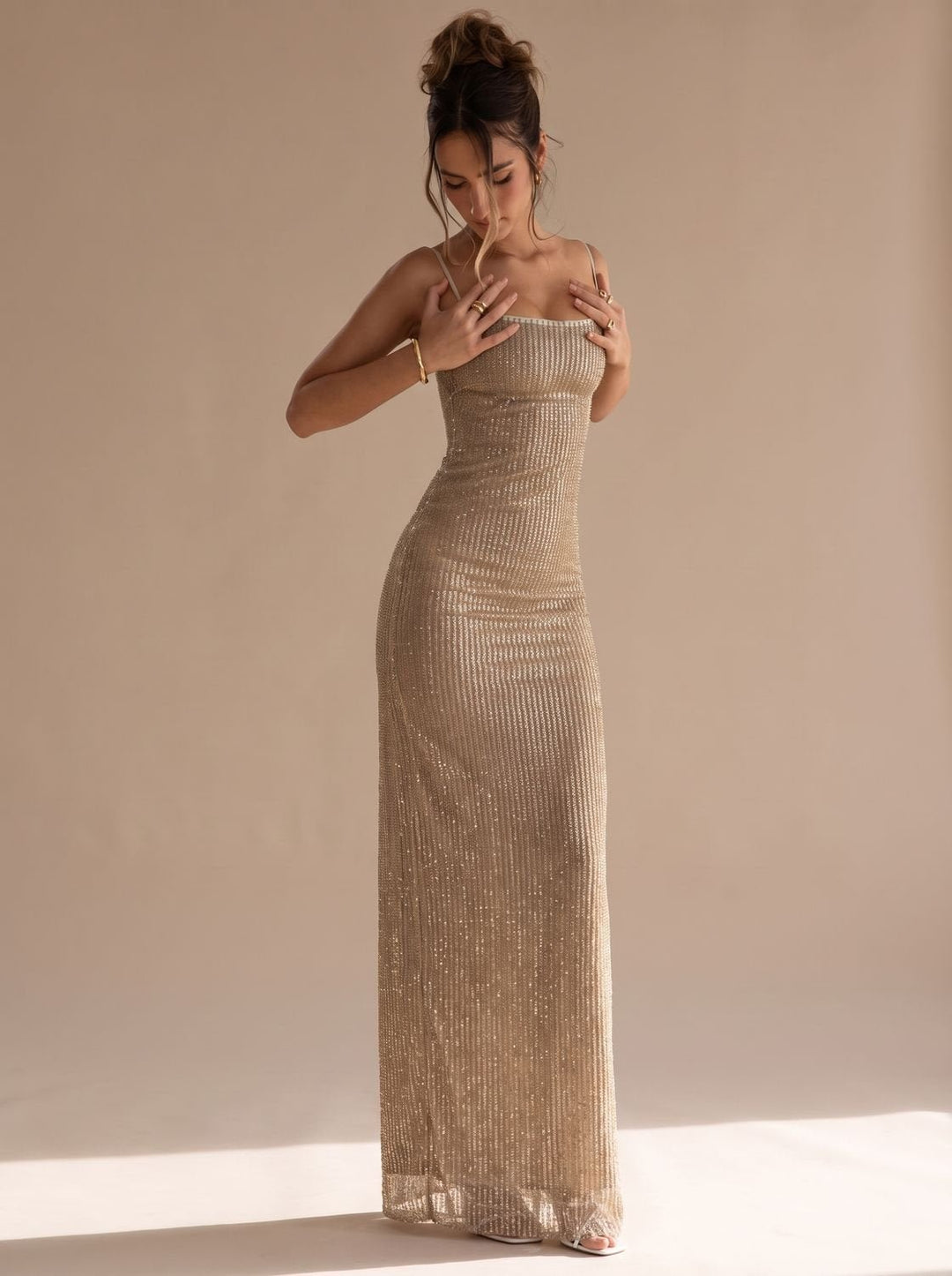 Grace | Bodycon Maxi Dress – Glitter Spaghetti Strap for Women