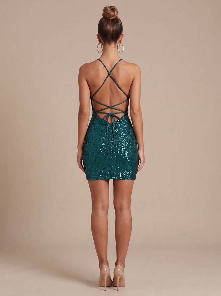 Layla | Bodycon Mini Dress – Sequin Halter Style for Women