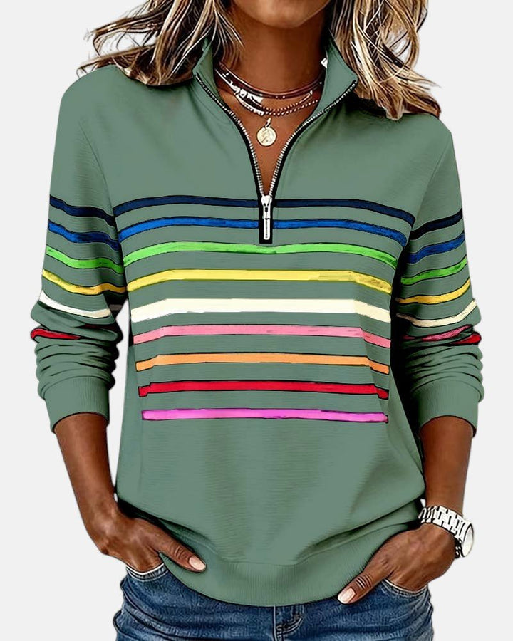 Delphine | Striped Quarter Zip Sweatshirt