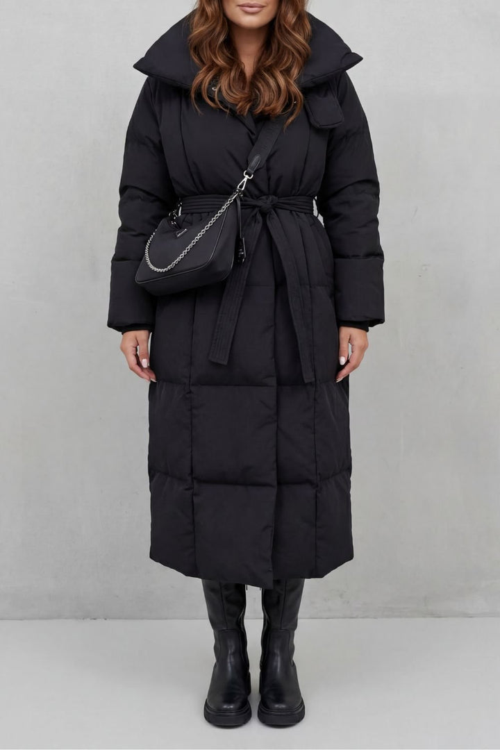Frescetta | Long Puffer Coat with Belted Silhouette