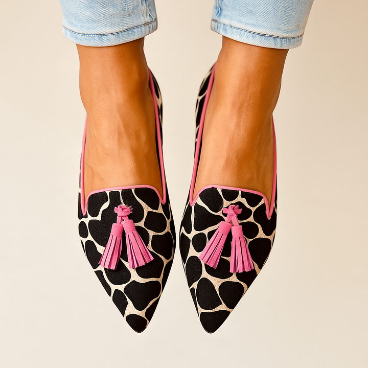 Giselle | Women's Pointed Animal Print Tassel Loafers