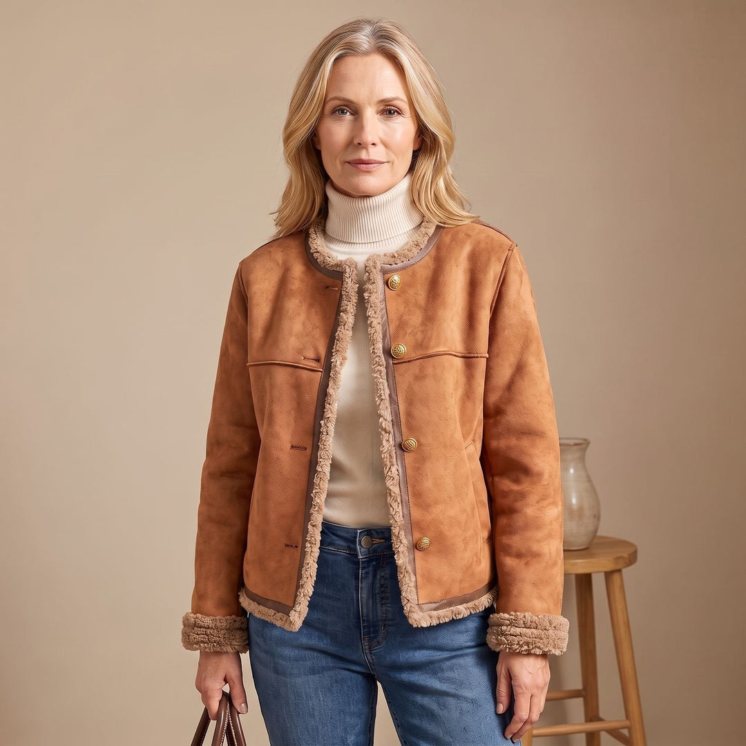 Gretel | Short Leather Jacket with Faux Shearling Lining