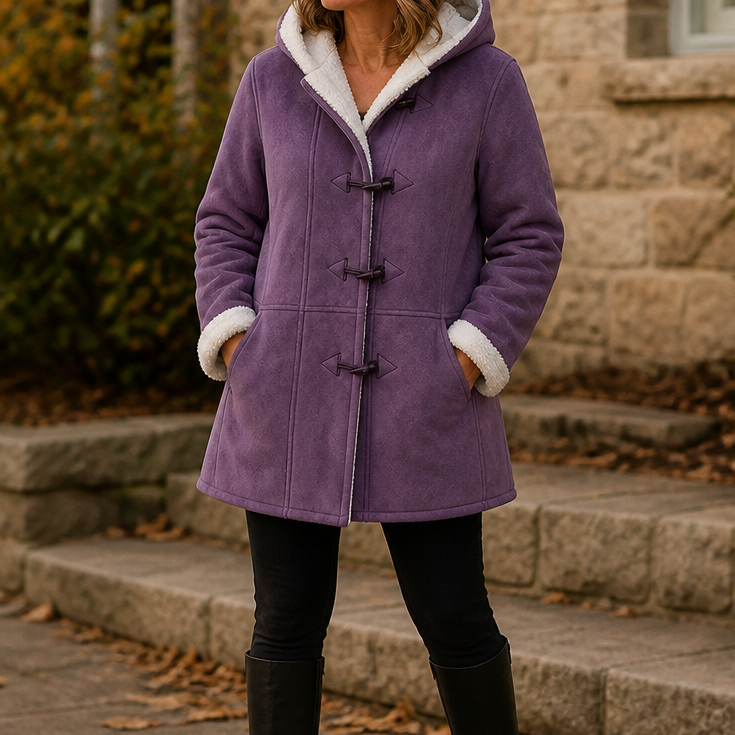 Plushbelle | Faux Shearling Hooded Winter Coat – Cozy Style for Women