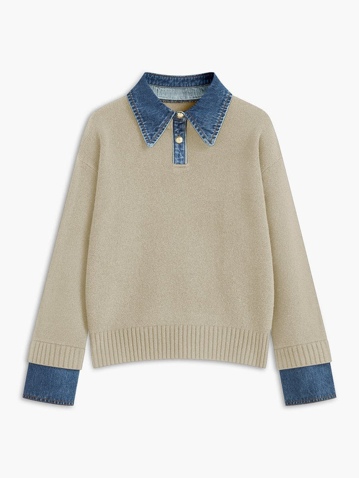 Amelie | 2-in-1 Sweater with Denim Collar and Metal Buttons