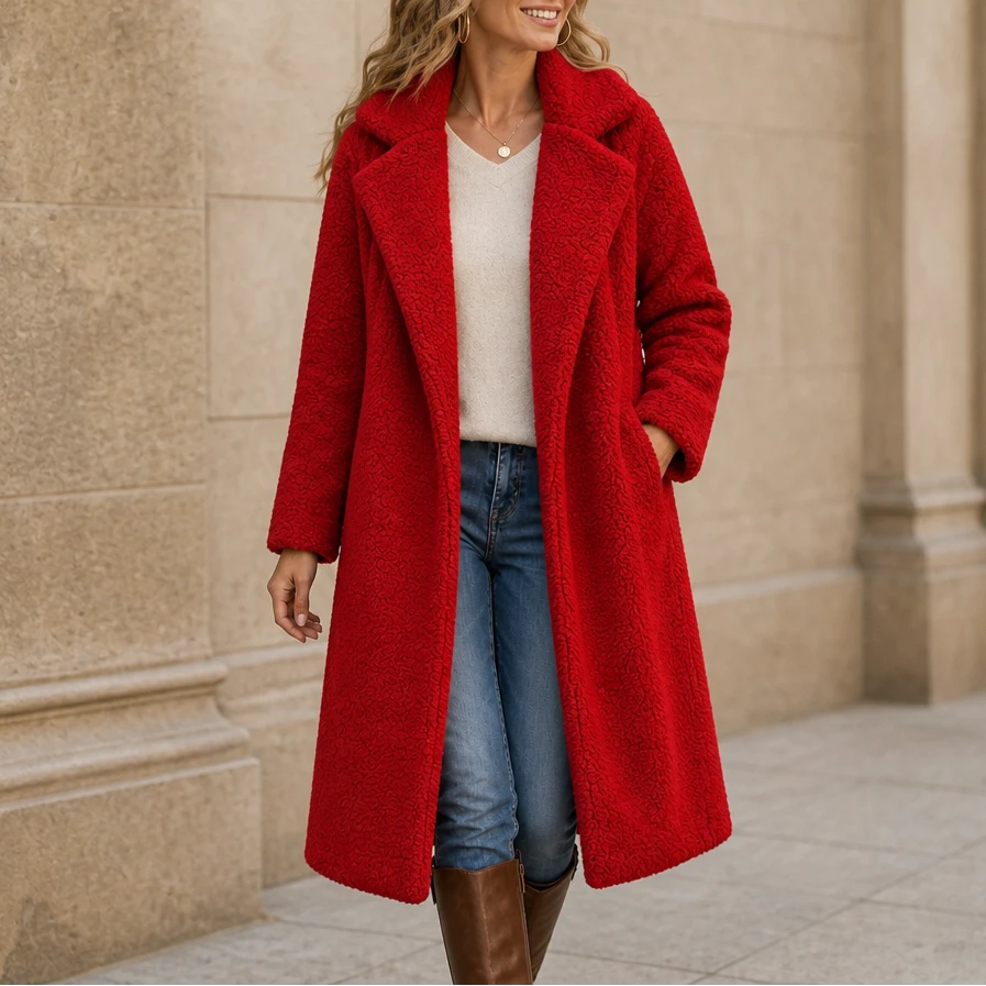 Velora | Long Teddy Coat – Plush Cozy Layer for Women