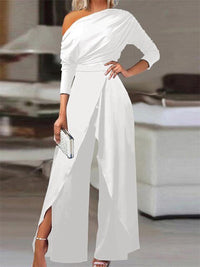Noelle | Long-Sleeve Asymmetric Off-Shoulder Wide-Leg Jumpsuit