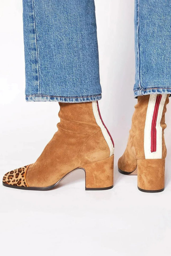 Velmira | Women's Bold Suede Leopard-Toe Ankle Boots