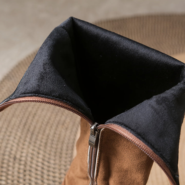 Zarielle | Women's Polished Knee-High Boots with Gold Button Accent