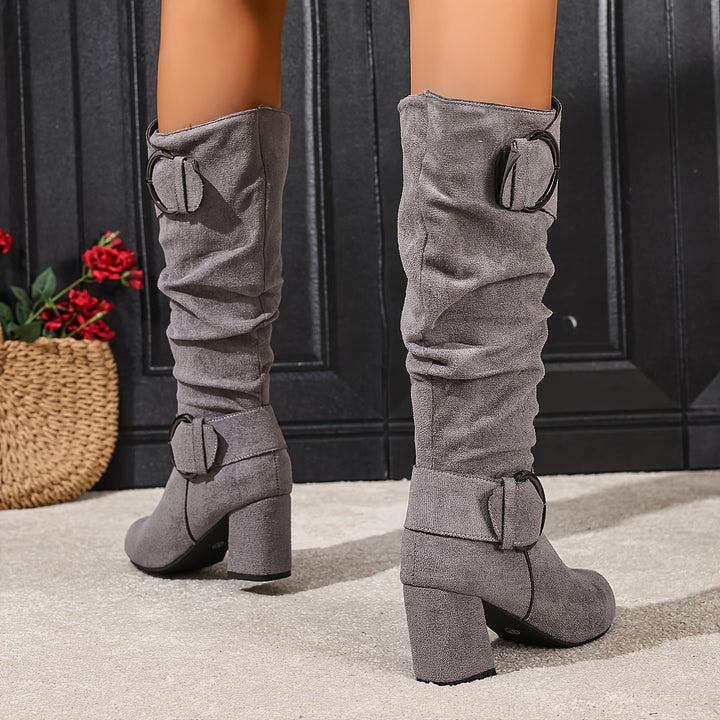 Solene | Women's Relaxed Slouchy Knee-High Block Heel Boots