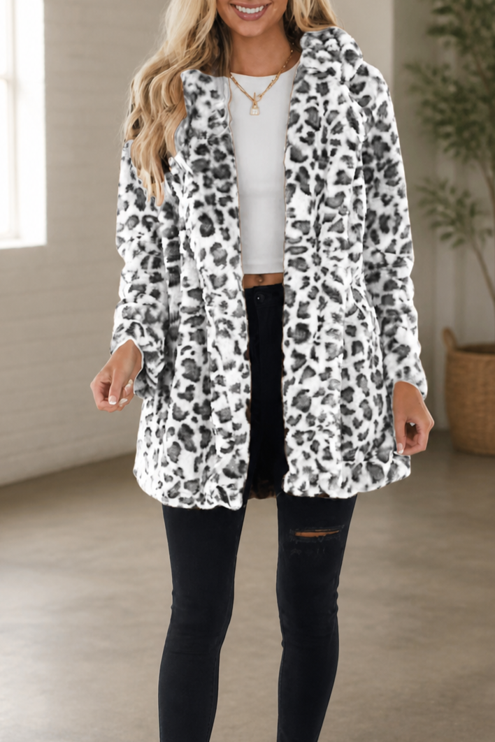 Lina | Leopard Print Faux Fur Coat – Stylish Open Front for Women