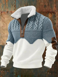 Lucas | Maglione in maglia color block con cerniera a metà e collo in pile