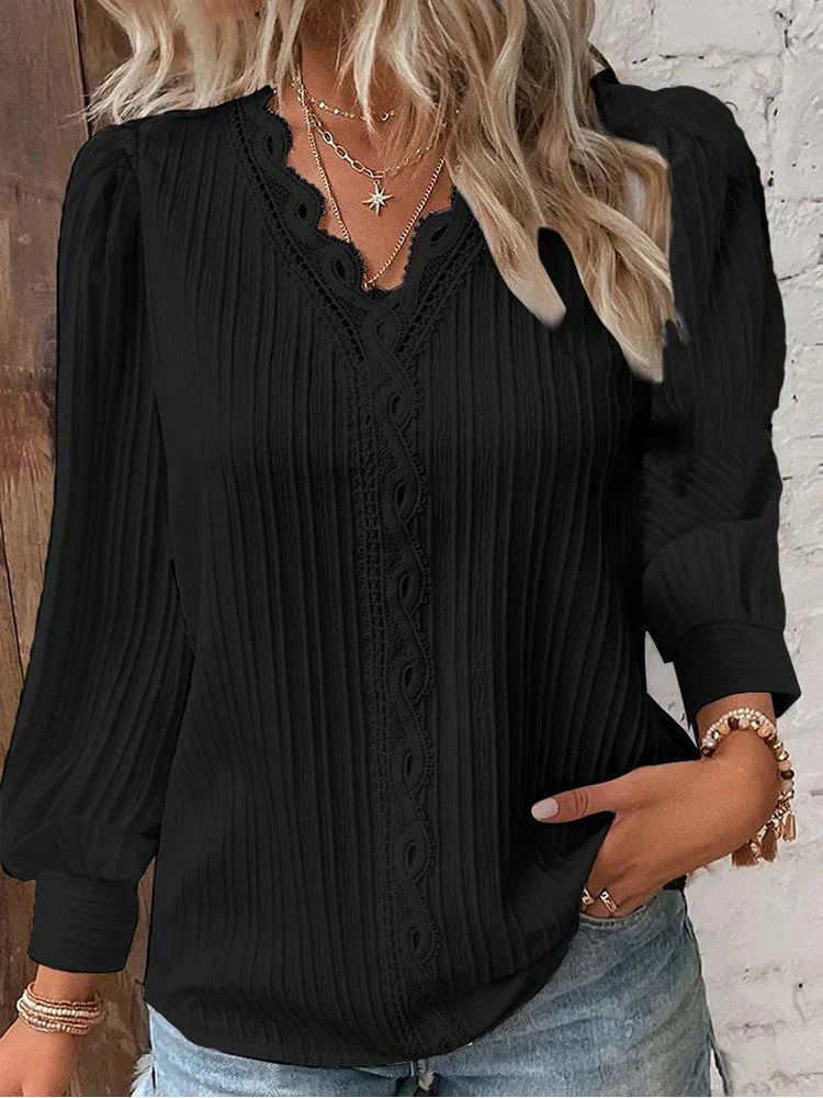 Nola | Lace-Trimmed Blouse – Timeless Elegance for Everyday Wear