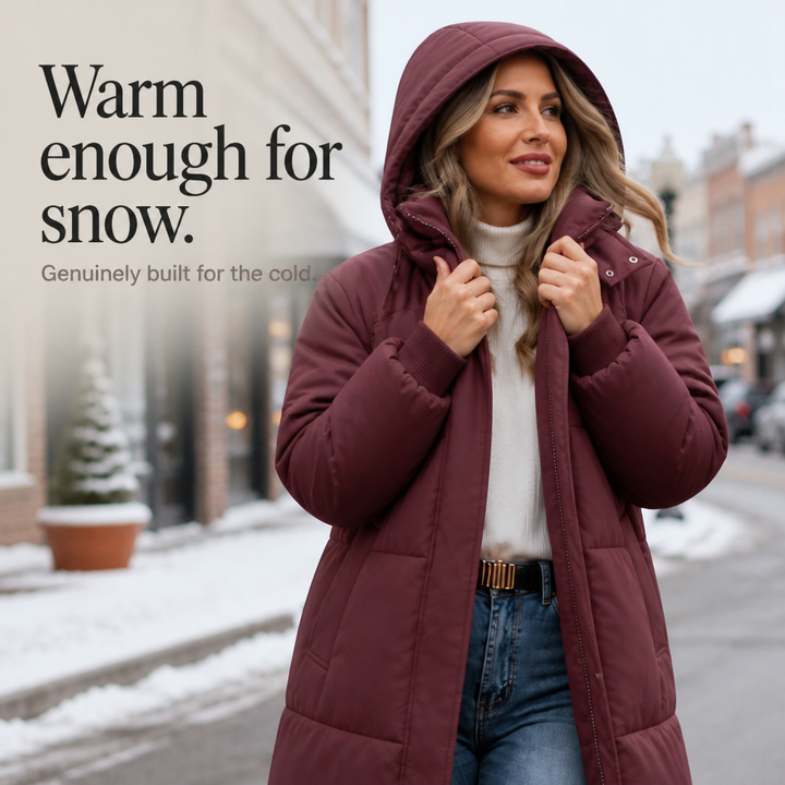 Wabella | Long Hooded Puffer Coat – Warm Close Fit for Women