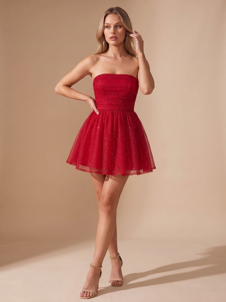 Mira | Glitter Mini Dress – Strapless Bustier Style for Women