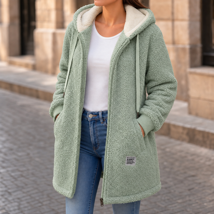 Veloura | Faux-Shearling Jacket – Cozy Mid-Length Hooded Style