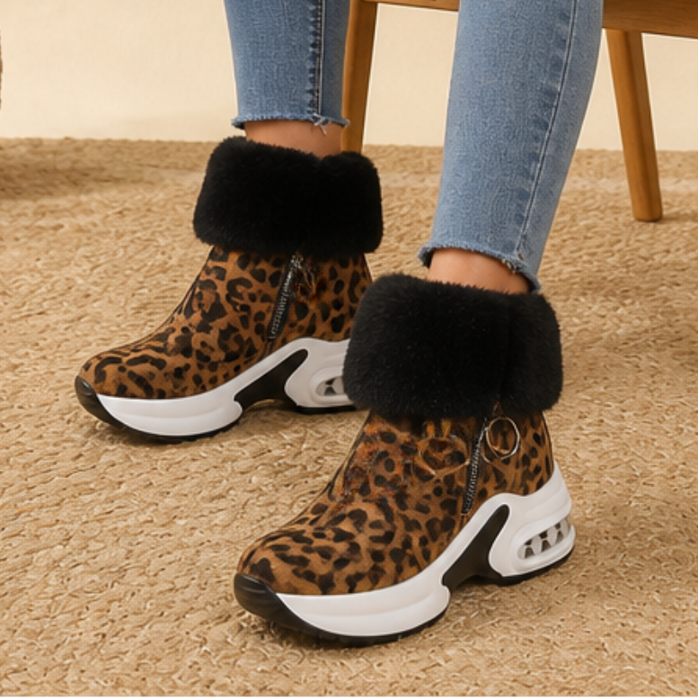 Veluna | Chunky Ankle Boots with Plush Fur-Cuff