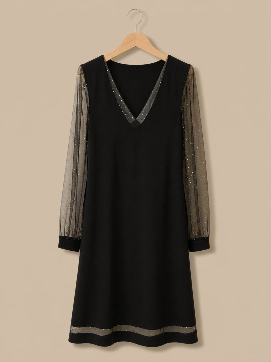 Sapphire | V-Neck Mini Dress – Glitter Mesh Sleeves for Women