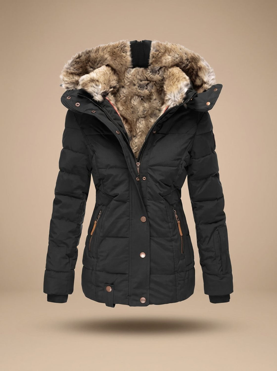 Calia | Longline Quilted Puffer Coat with Faux Fur Hood