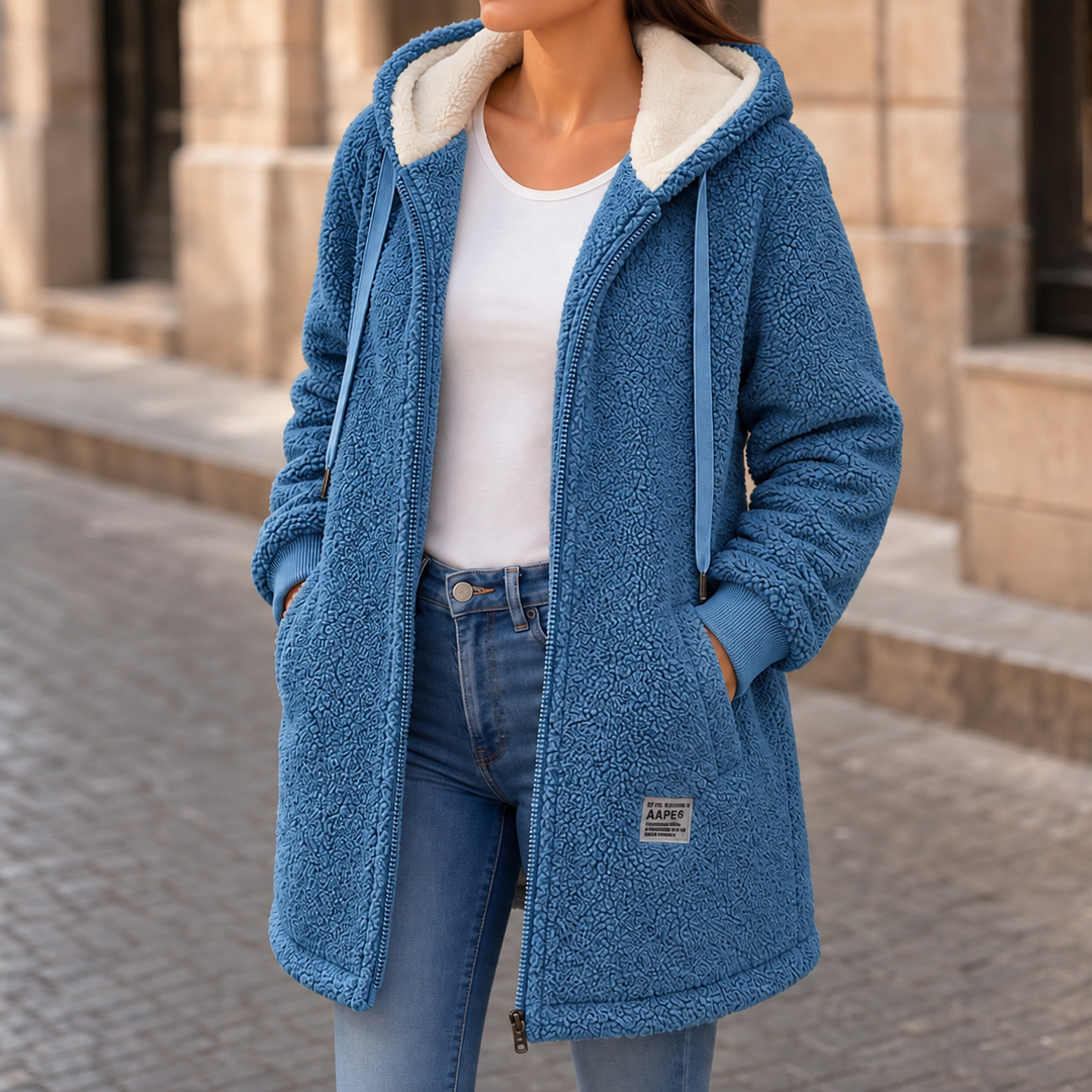 Veloura | Faux-Shearling Jacket – Cozy Mid-Length Hooded Style