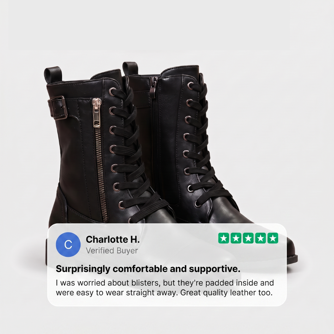 Brielle | Leather Lace-Up Buckle-Strap Side-Zip Boots - Image 6