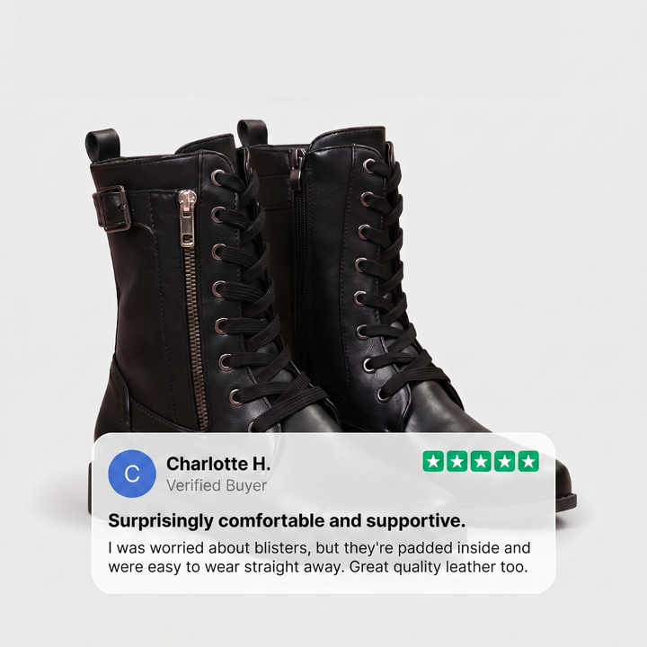 Brielle | Leather Lace-Up Buckle-Strap Side-Zip Boots - Image 6
