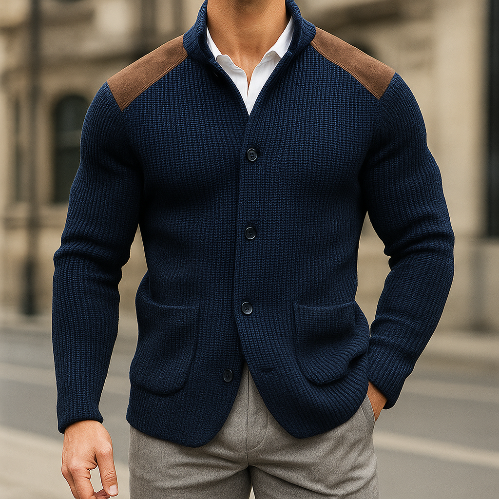 Julien | Men's Textured Knitted Blazer with Suede Accents