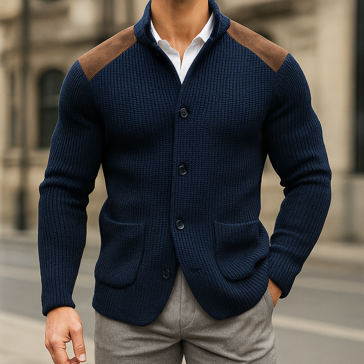 Julien | Men's Textured Knitted Blazer with Suede Accents