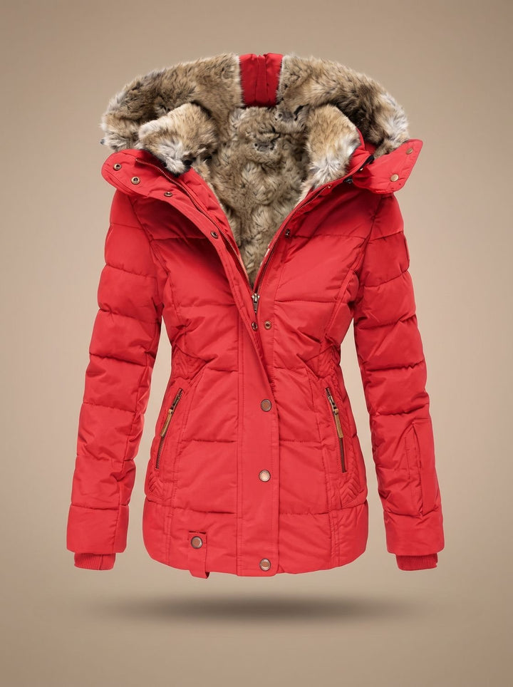 Calia | Longline Quilted Puffer Coat with Faux Fur Hood
