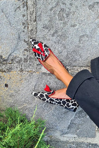 Penelope | Women's Animal Print Loafers with Red Fringes