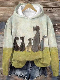 Zoey | Verspielter Hundeprint Jacquard-Strick-Hoodie