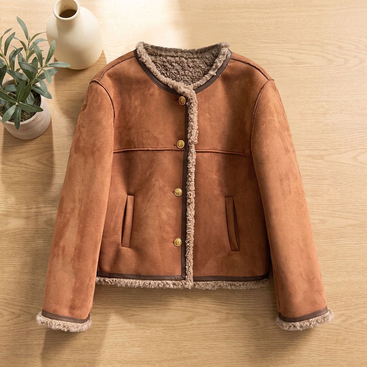 Gretel | Short Leather Jacket with Faux Shearling Lining