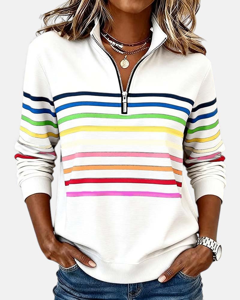 Delphine | Striped Quarter Zip Sweatshirt