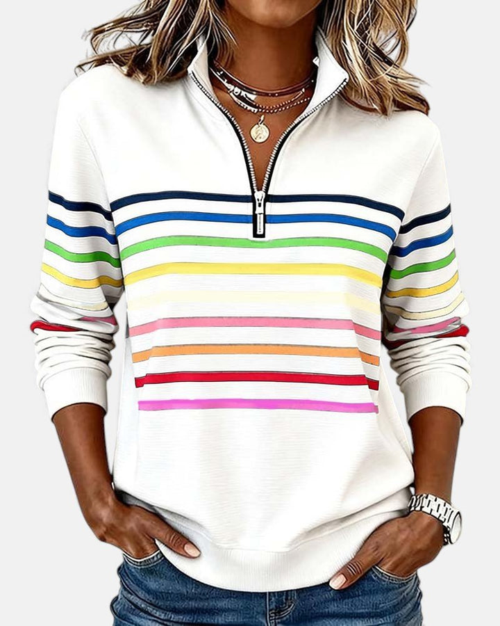 Delphine | Striped Quarter Zip Sweatshirt