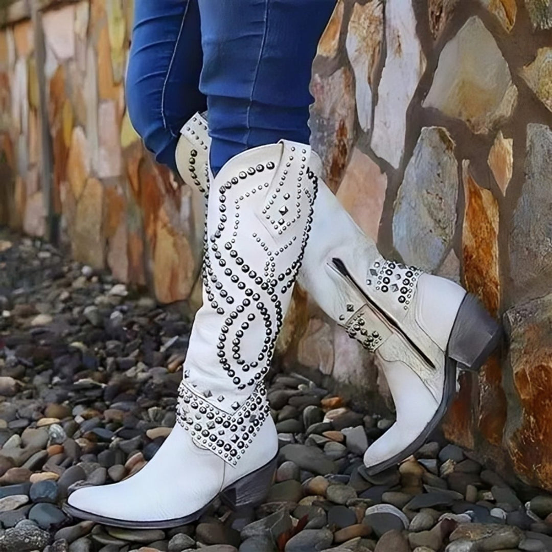 Seraphine | Women's Studded Western Knee-High Block Heel Boots